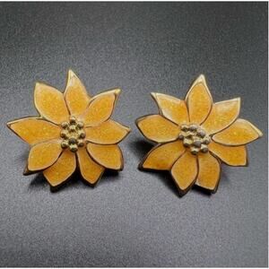 Vintage Avon “White Christmas” Yellow Poinsettia Gold Tone Earrings